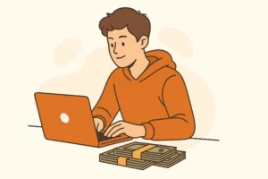 A teenager working on a laptop, one of the ways teenagers can make money.