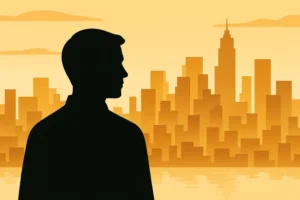 A silhouette of a person looking at a cityscape, representing the secrets only billionaires know.