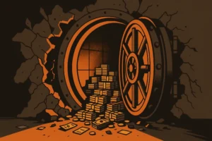 A dramatic image of a bank vault, symbolizing the biggest bank robberies in history.