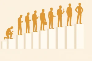 A ladder with different financial symbols on each rung, illustrating the levels of investments.