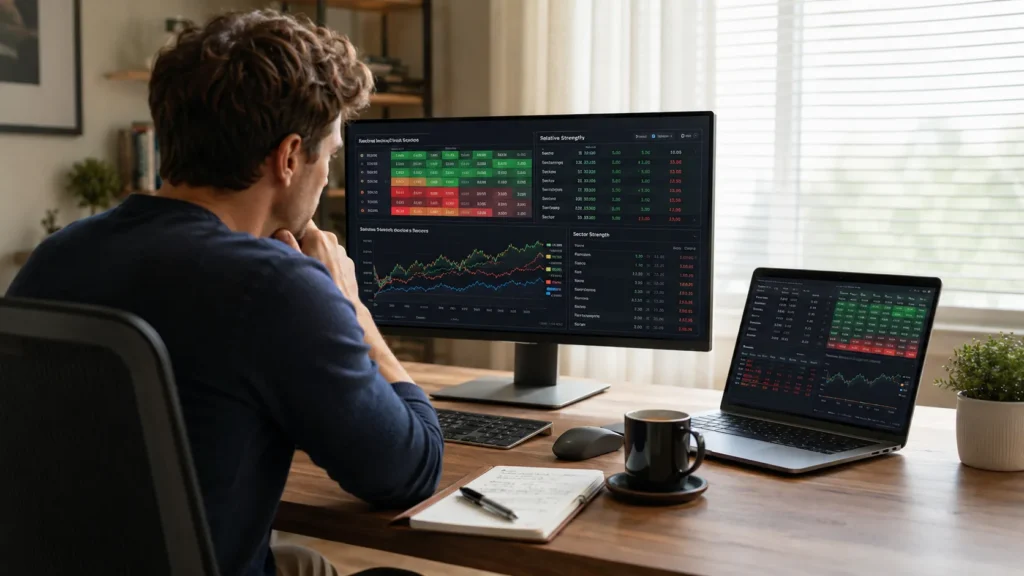 Sector ETFs revealing institutional rotation through market leadership dashboards
