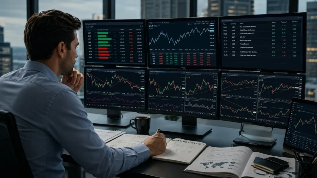 Forex watchlist using macro data and currency strength ranking