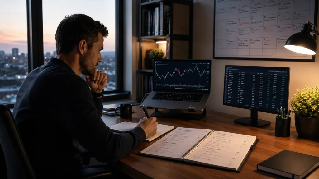 Trading routine with planner watchlist and market review