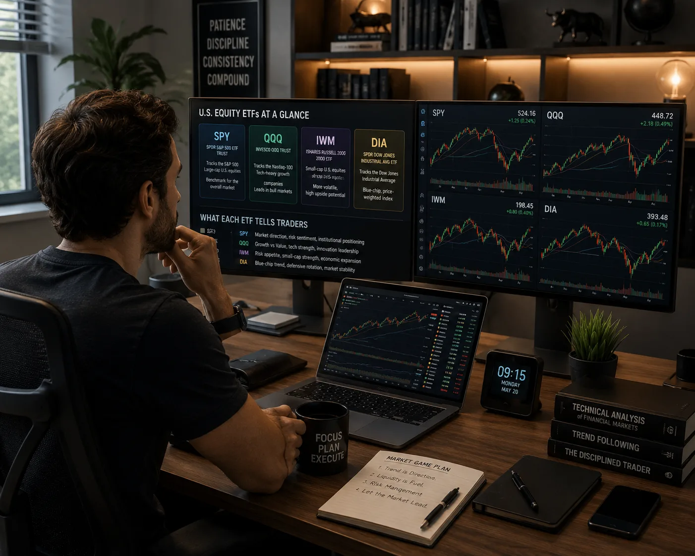 SPY QQQ IWM DIA compared as market context tools for traders