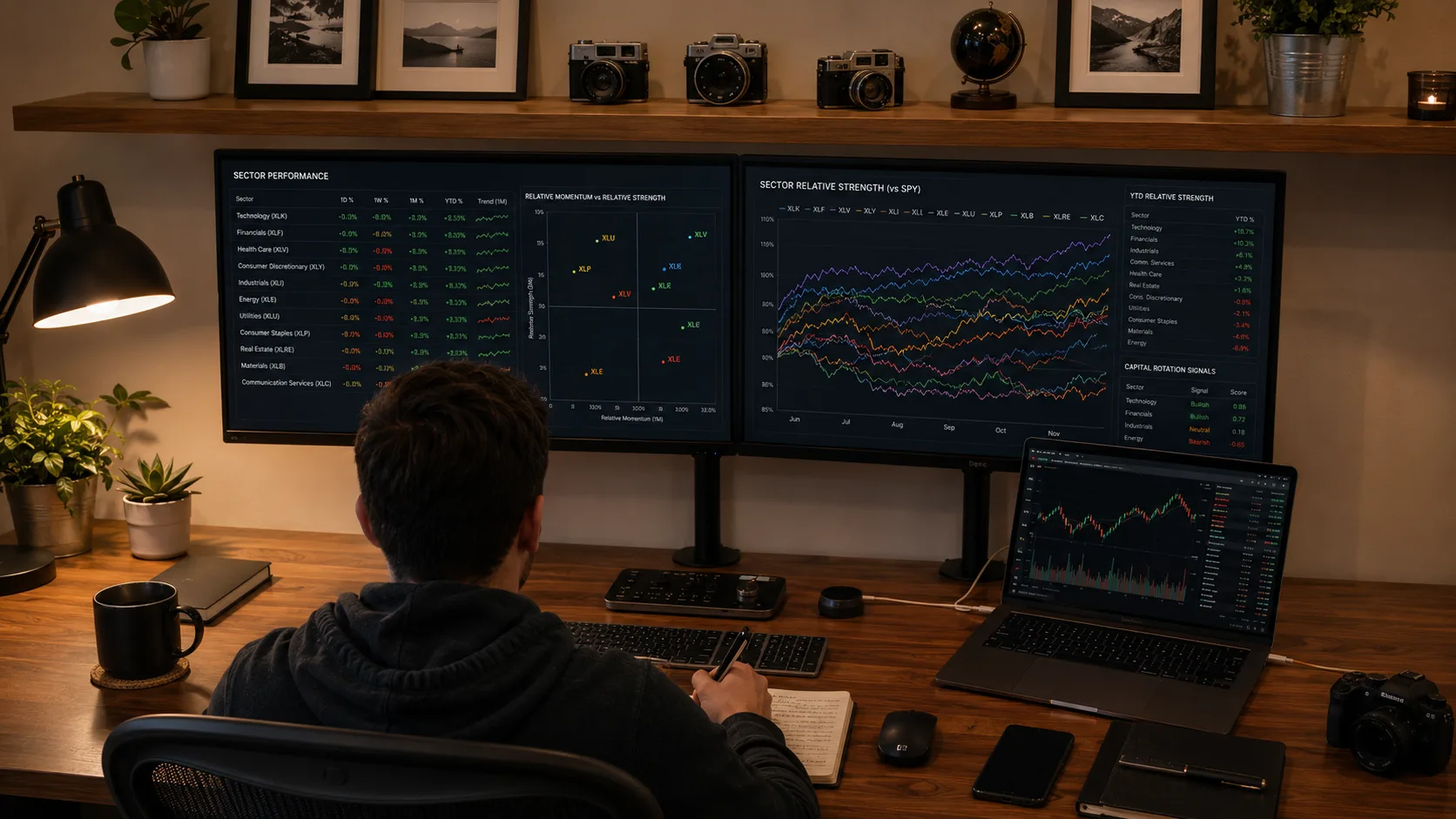 Sector rotation trading with ETFs using leadership tables and technical charts