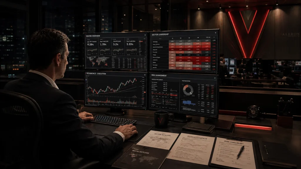 The Valeron Market Framework connecting macro data sector leadership technical analysis and risk control