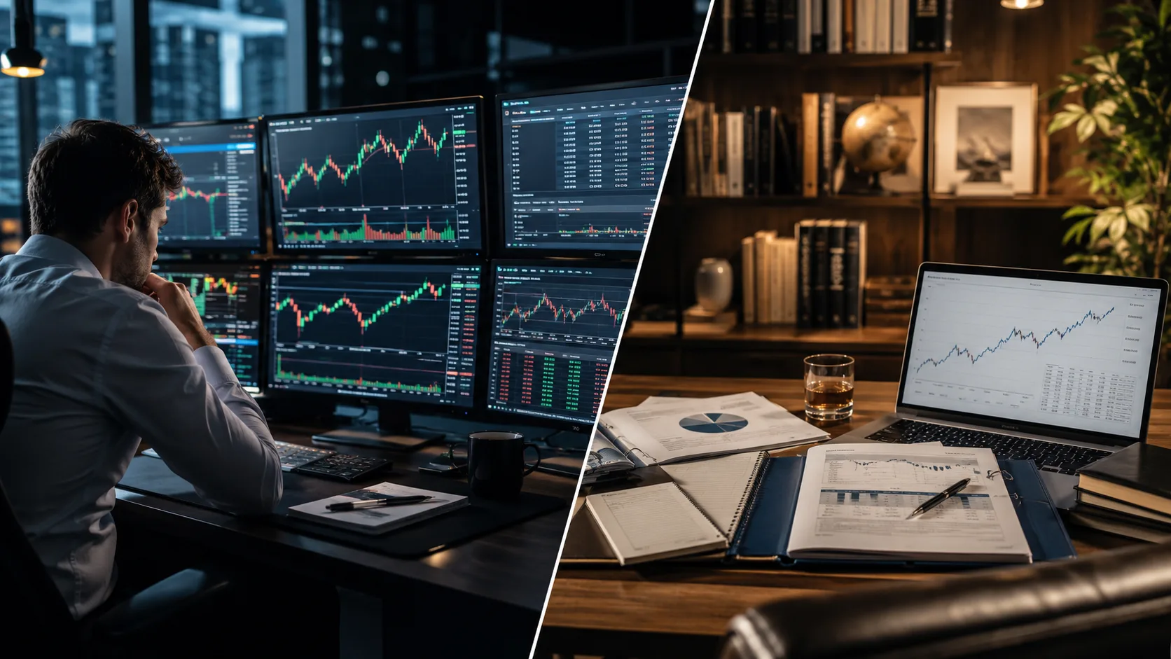 Trading vs investing shown through two distinct market approaches