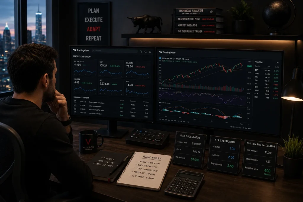 risk calculator for traders with realistic Valeron dashboard charts spreadsheets and trading tools