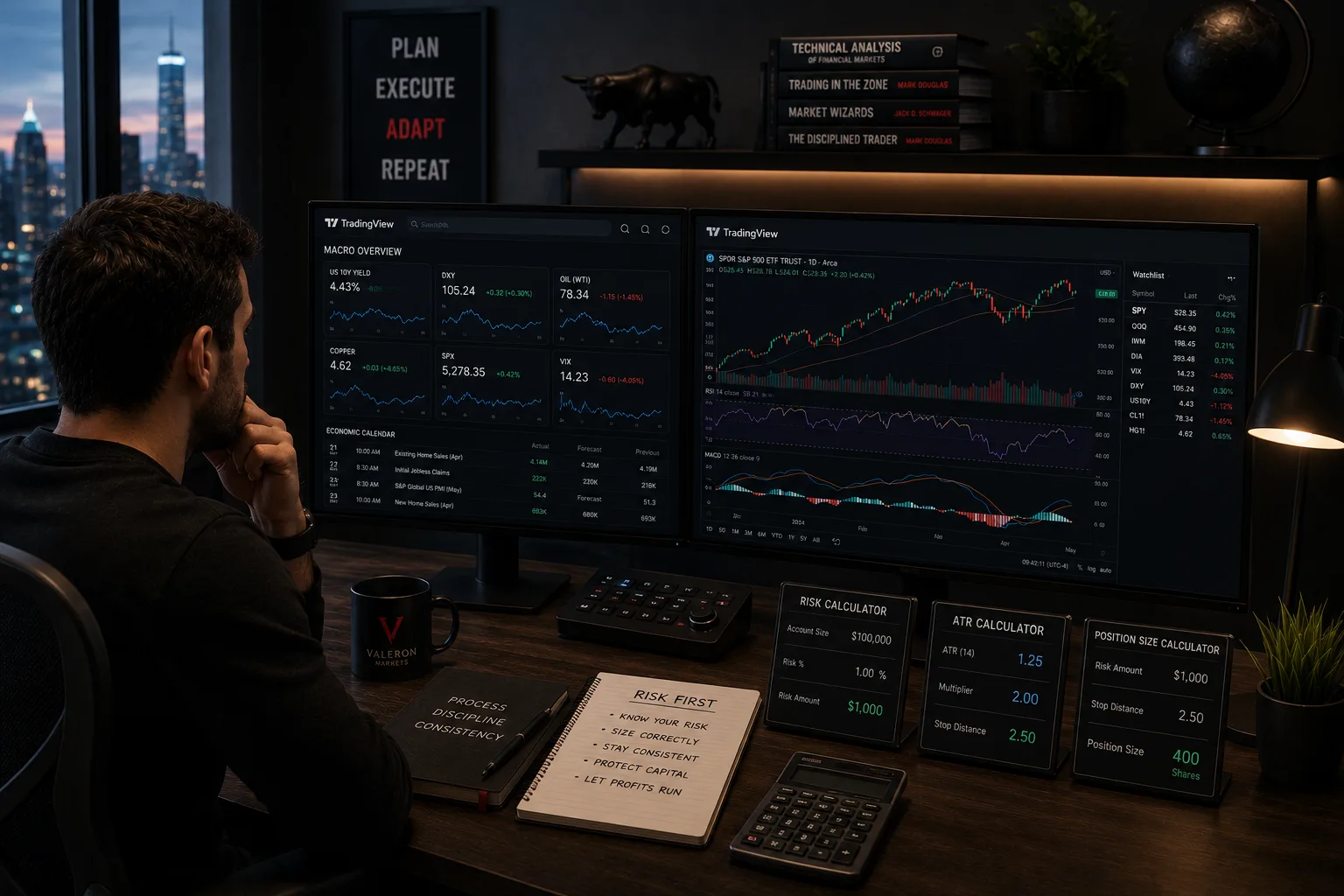 risk calculator for traders with realistic Valeron dashboard charts spreadsheets and trading tools